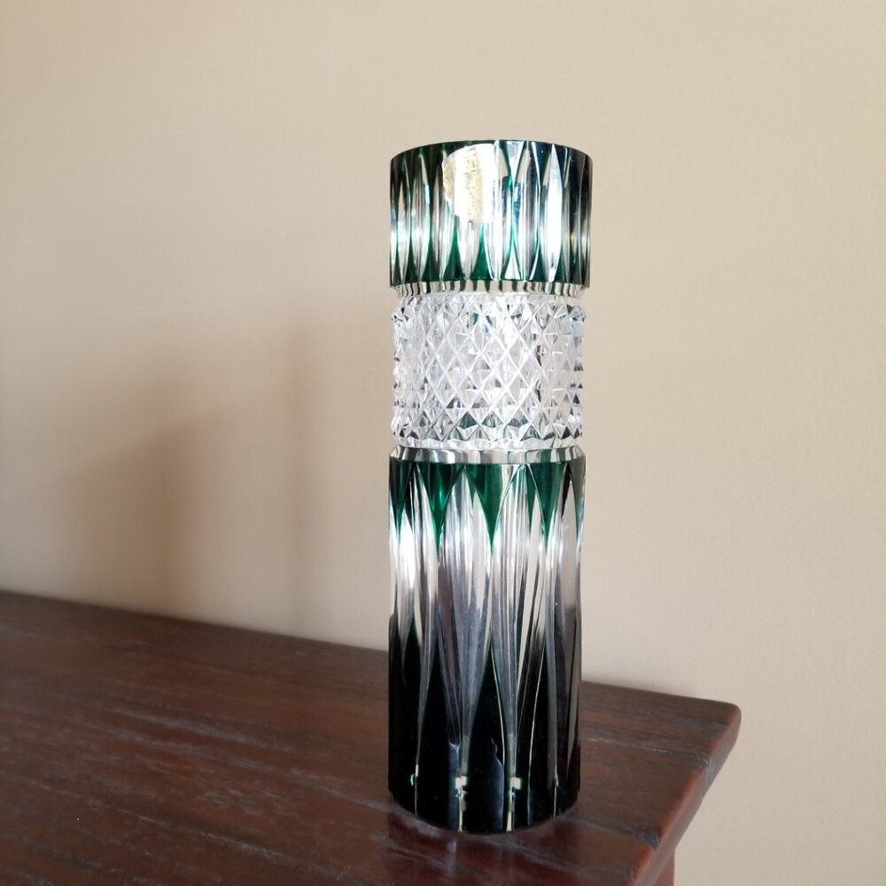 Val Saint Lambert, Hand-cut Green-to-Clear Crystal Vase